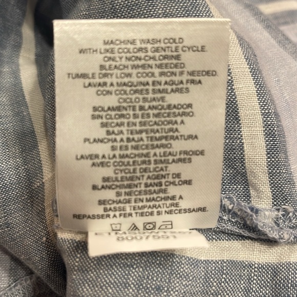 ELLEN TRACY L blue/white geometric patterned sleeveless high-Low 100% linen tank - Picture 7 of 7